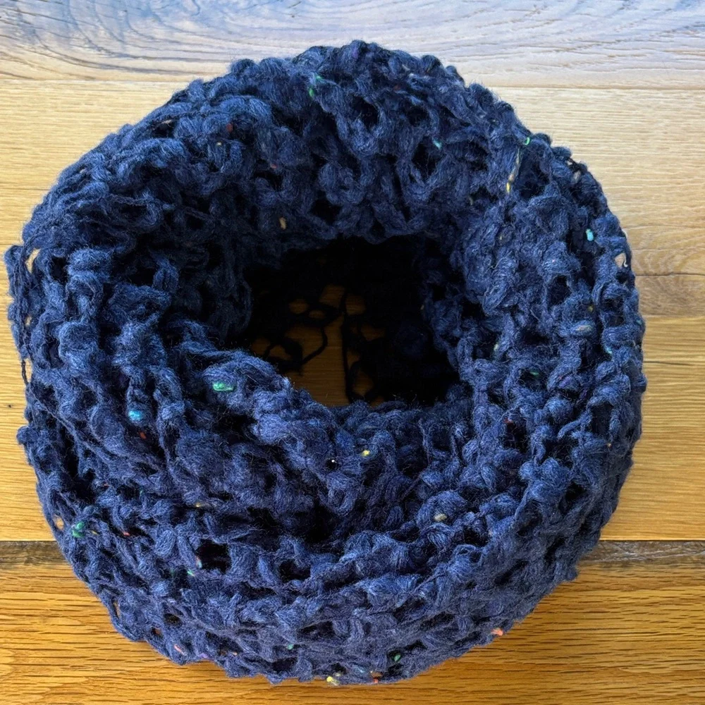 Navy Blue Wide Open Crochet Infinity Scarf - OS